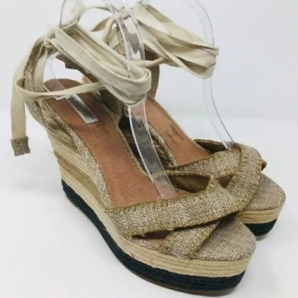 Halogen womans nude lace up Espadrille wedges sz 10 BoxP